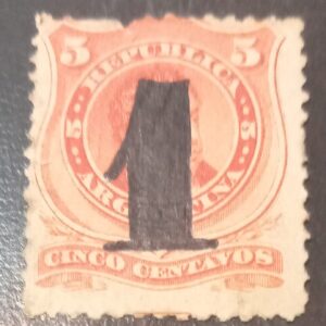 Hermoso Sello Bernardino Rivadavia Bermellón 1877 Próceres Provisorios Argentina Sobrecarga Negra