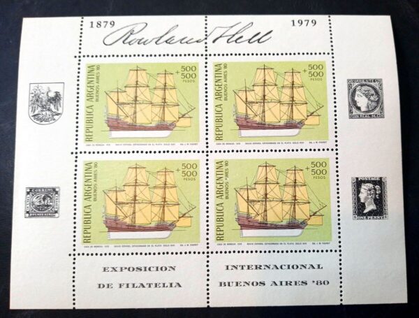 Bloque Estampillas Exposición Filatélica Internacional de Buenos Aires 80 Barcos